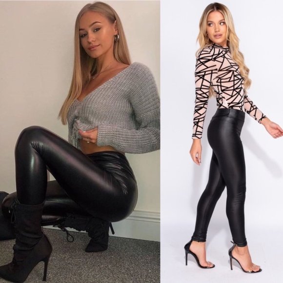 Paris&Pearle Pants - Midnight Black High Waisted Vegan Leather Leggings